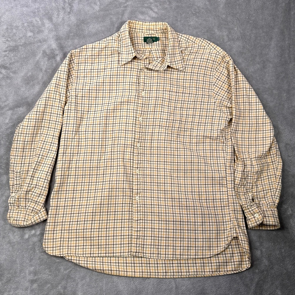 J.Crew Button Down Shirt Men Large Tan Plaid Vintage Oarsmen Long Sleeve